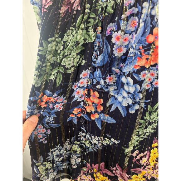 Anthropologie Vineet Bahl Metallic Embroidered Floral Blouse Size XS Black - Picture 5 of 10